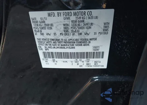 2011 Lincoln Mkx z USA, uszkodzony, nr VIN 2LMDJ8JK5BBJ15286